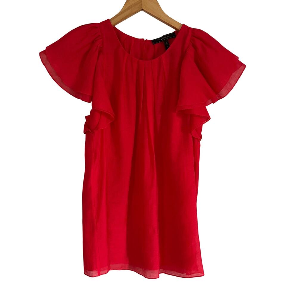 BCBGMaxazria Red Chiffon Blouse